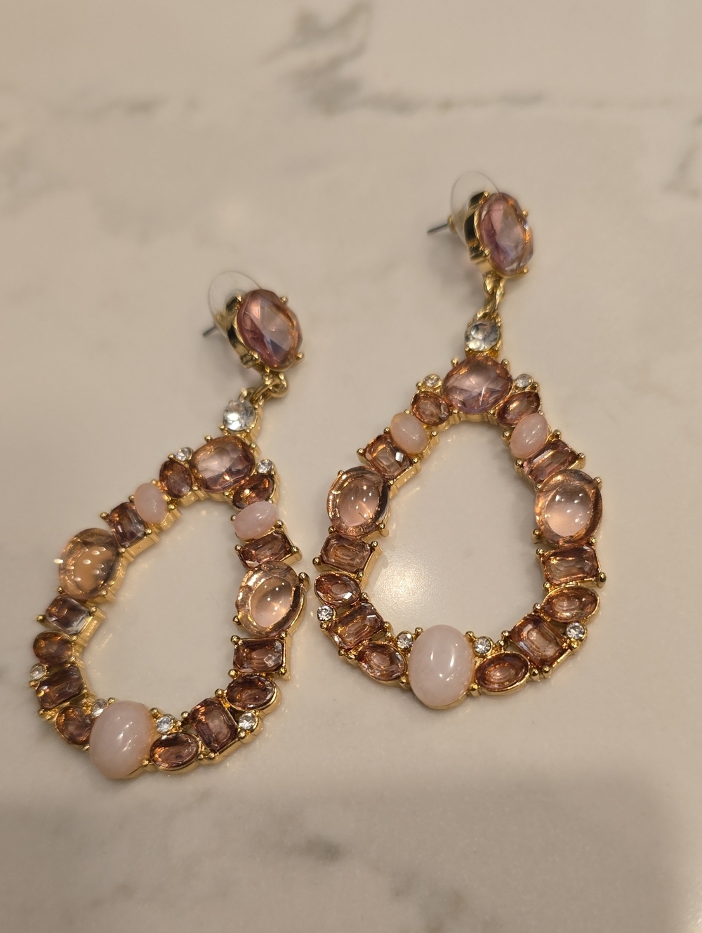 Gold Tone Pink Crystal Teardrop Drop Earrings White house black market